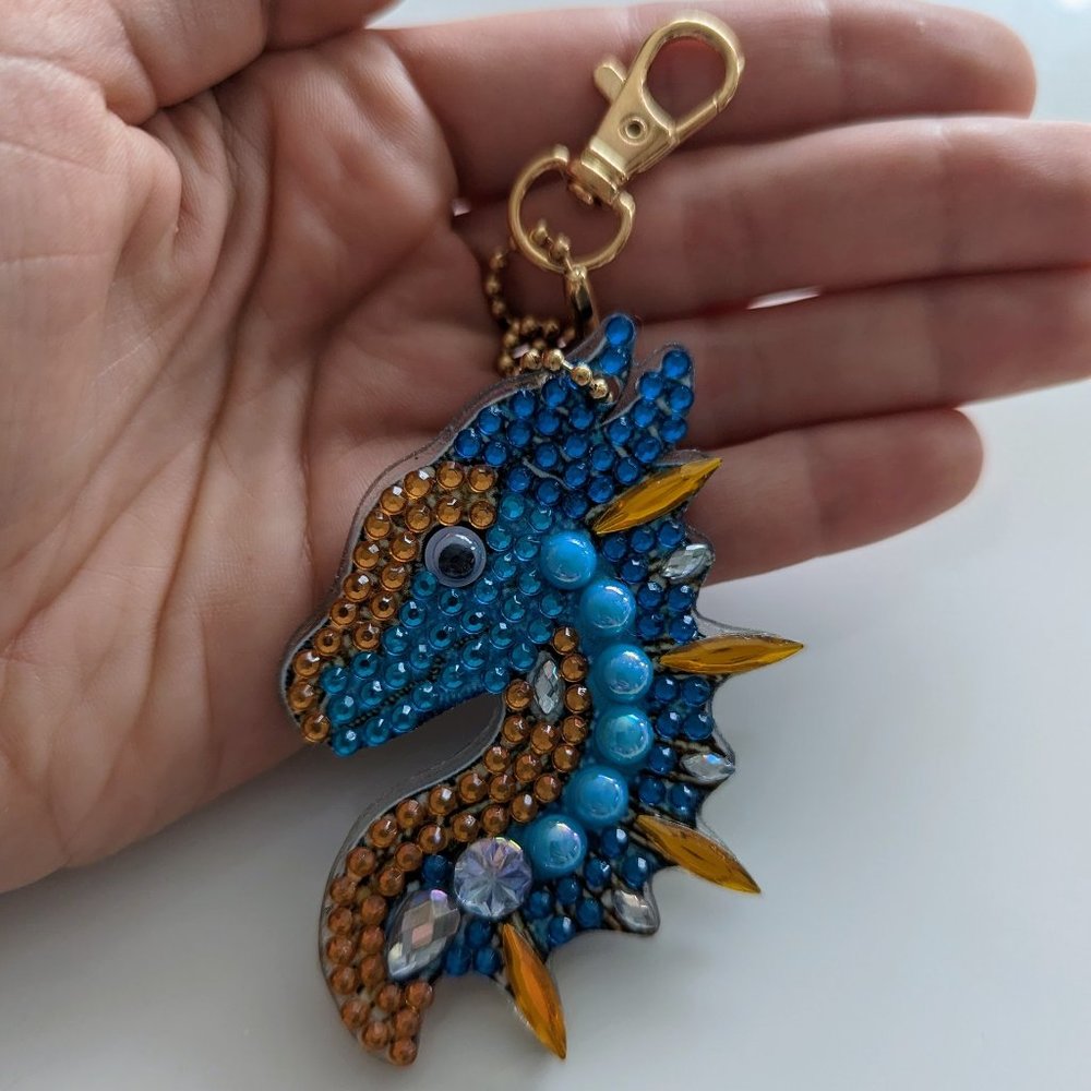 Handmade Acrylic Dragon Keychain with Rhinestones Diamond Painting